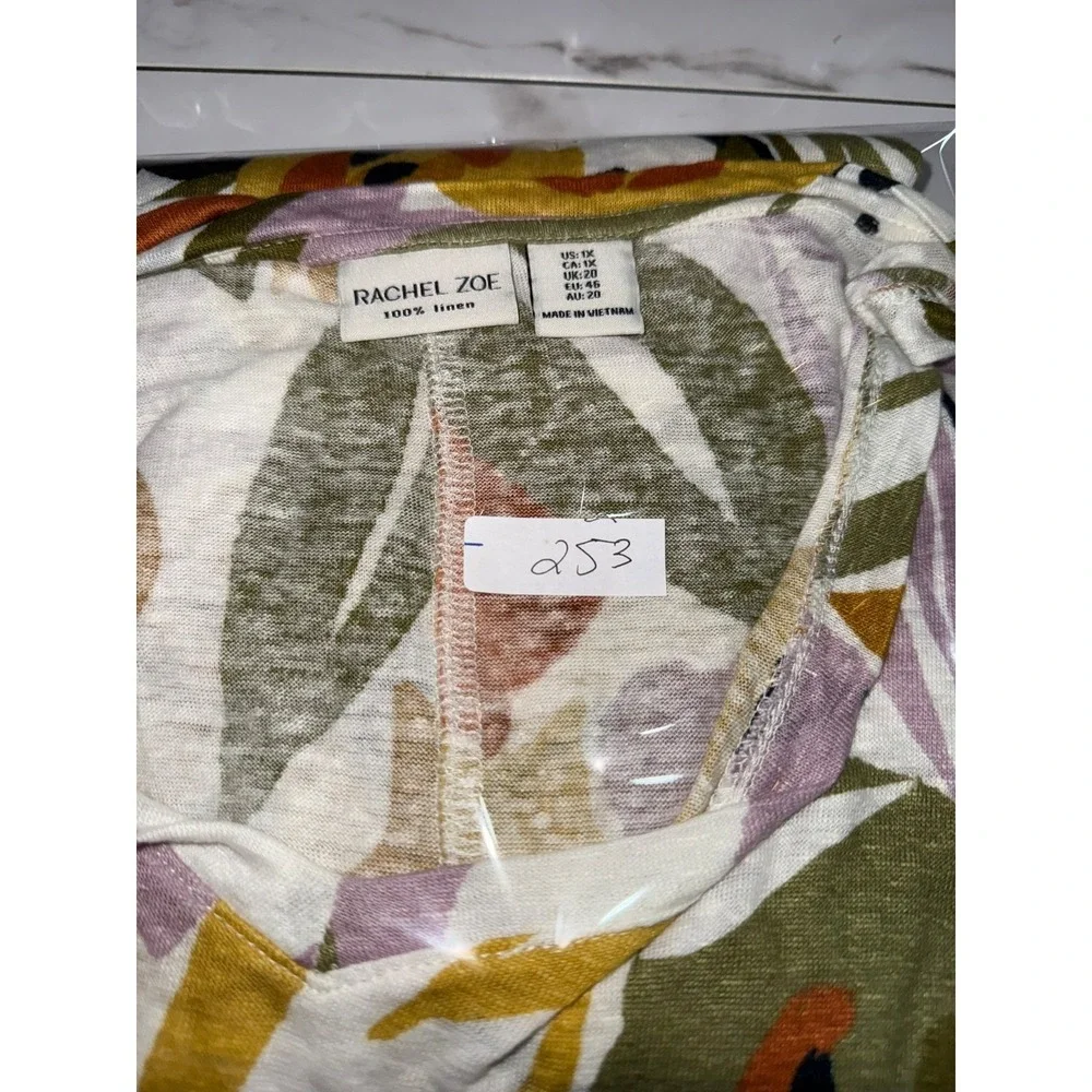 Rachel Zoe 100% Linen Top Women's 1X Floral Boho Coastal Cottagecore Artsy - Picture 7 of 7